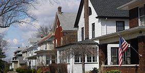 colorful houses lining a street