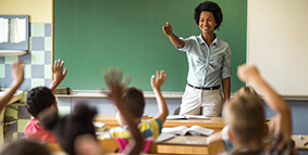 Students raising hands