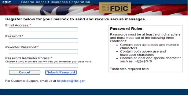 Figure 2: FDIC Secure Email Message Center Registration page.