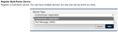 Message Center screen requesting selection of device type