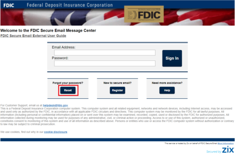 Message Center home page with the Forgot Your Password/Reset button circled in red.